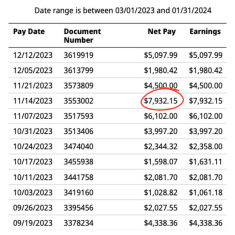 Pay History Screenshot